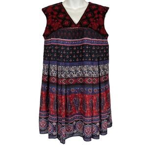 Kas New York Embroidered Pleated V-Neck Mini Dress Tunic Top Paisley Boho sz S